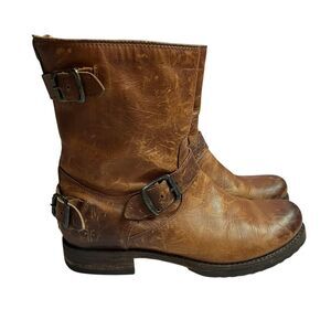 Frye Tyler Back Zip Brown Leather Engineer Boots - Size 8.5